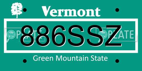 886SSZ Vermont License Plate