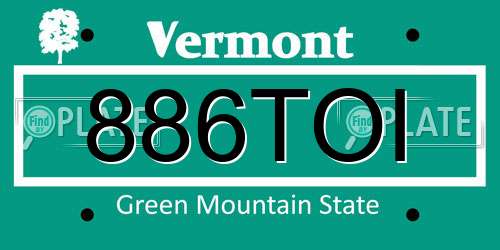 886TOI Vermont License Plate