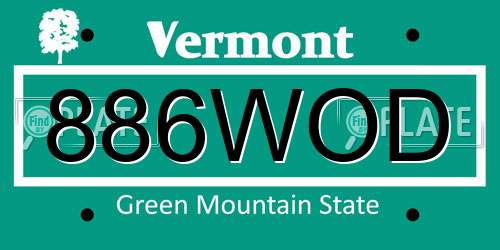 886WOD Vermont License Plate