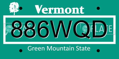 886WQD Vermont License Plate