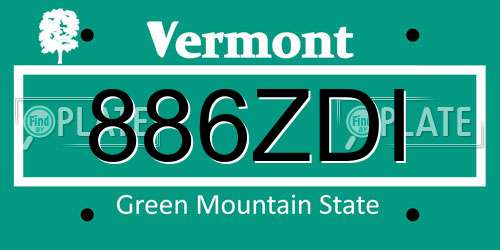 886ZDI Vermont License Plate