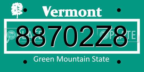 88702Z8 Vermont License Plate