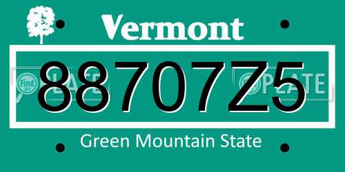 88707Z5 Vermont License Plate