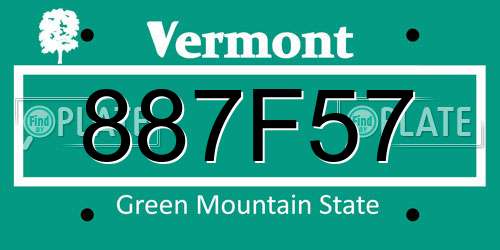 887F57 Vermont License Plate