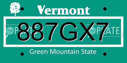 887GX7 Vermont License Plate