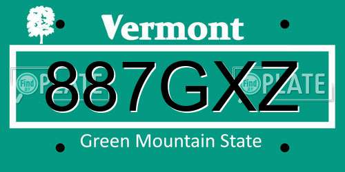 887GXZ Vermont License Plate