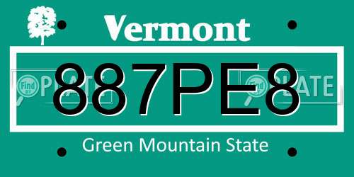 887PE8 Vermont License Plate