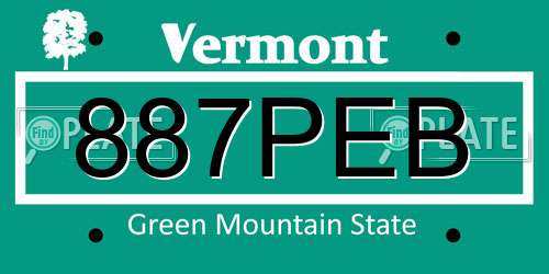 887PEB Vermont License Plate