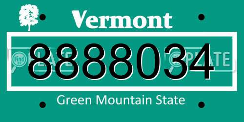8888034 Vermont License Plate