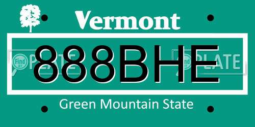 888BHE Vermont License Plate