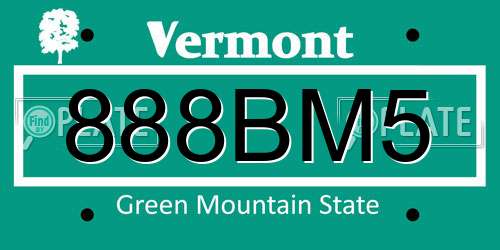 888BM5 Vermont License Plate