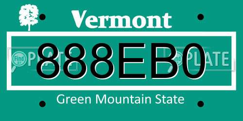 888EB0 Vermont License Plate