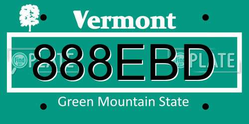 888EBD Vermont License Plate
