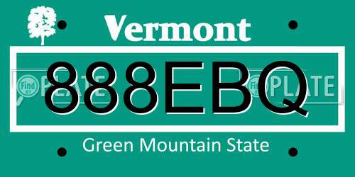 888EBQ Vermont License Plate