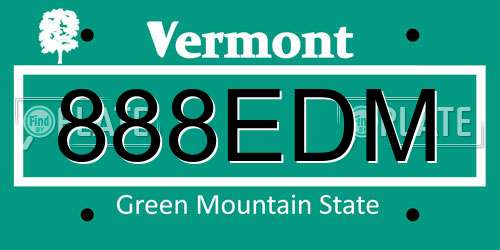 888EDM Vermont License Plate