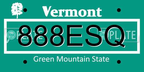 888ESQ Vermont License Plate
