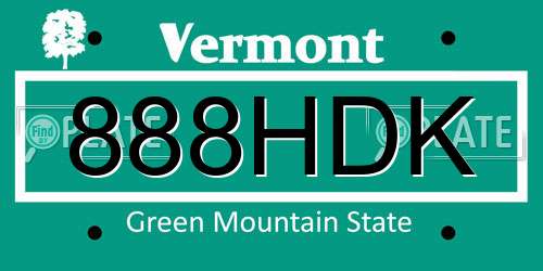 888HDK Vermont License Plate