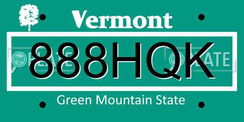 888HQK Vermont License Plate