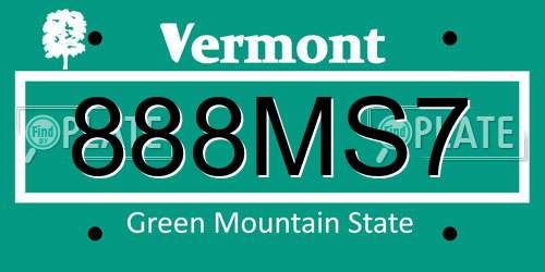 888MS7 Vermont License Plate