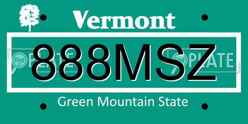 888MSZ Vermont License Plate