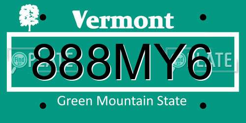 888MY6 Vermont License Plate
