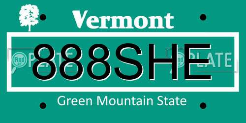 888SHE Vermont License Plate