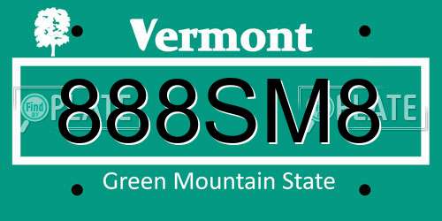 888SM8 Vermont License Plate