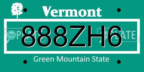 888ZH6 Vermont License Plate