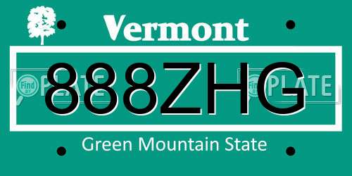 888ZHG Vermont License Plate