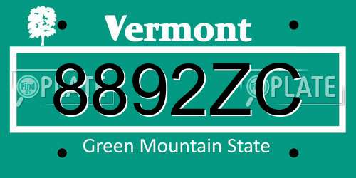 8892ZC Vermont License Plate