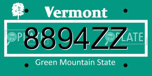 8894ZZ Vermont License Plate