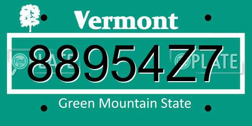 88954Z7 Vermont License Plate