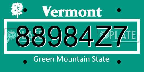 88984Z7 Vermont License Plate