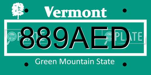 889AED Vermont License Plate