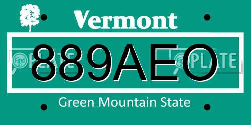 889AEO Vermont License Plate