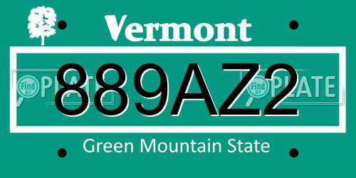 889AZ2 Vermont License Plate