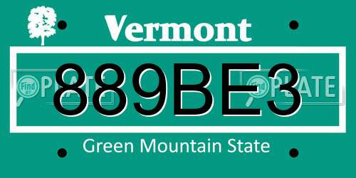 889BE3 Vermont License Plate