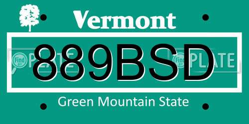 889BSD Vermont License Plate
