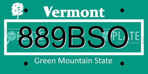 889BSO Vermont License Plate