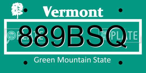 889BSQ Vermont License Plate
