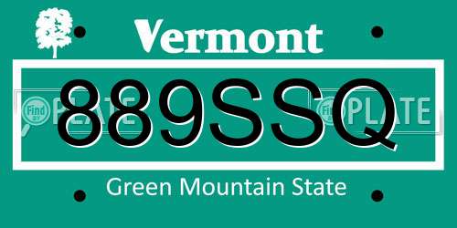 889SSQ Vermont License Plate