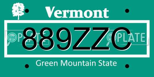 889ZZC Vermont License Plate