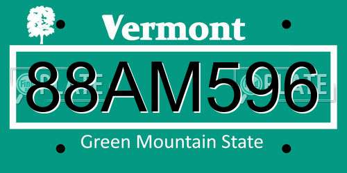 88AM596 Vermont License Plate
