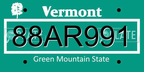 88AR991 Vermont License Plate