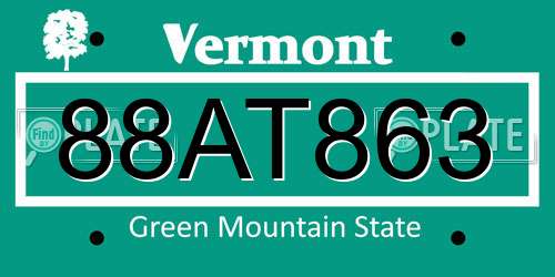 88AT863 Vermont License Plate