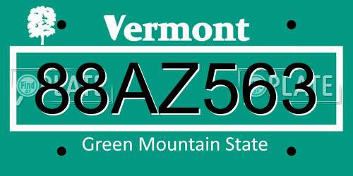 88AZ563 Vermont License Plate