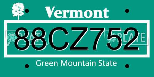 88CZ752 Vermont License Plate
