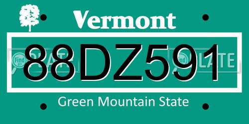 88DZ591 Vermont License Plate