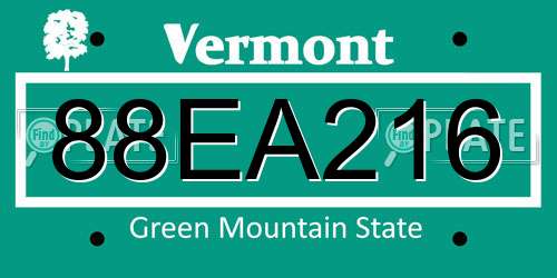 88EA216 Vermont License Plate