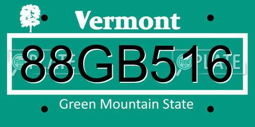 88GB516 Vermont License Plate
